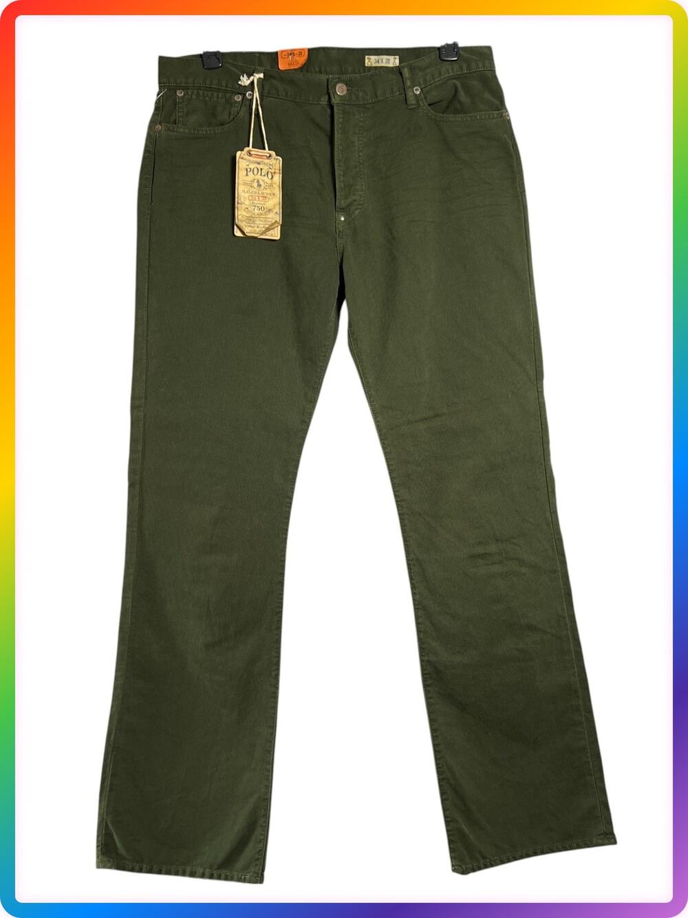 Polo Ralph Lauren PRL 750 Green Corduroy Bootcut Button Jeans 34x32 NWT